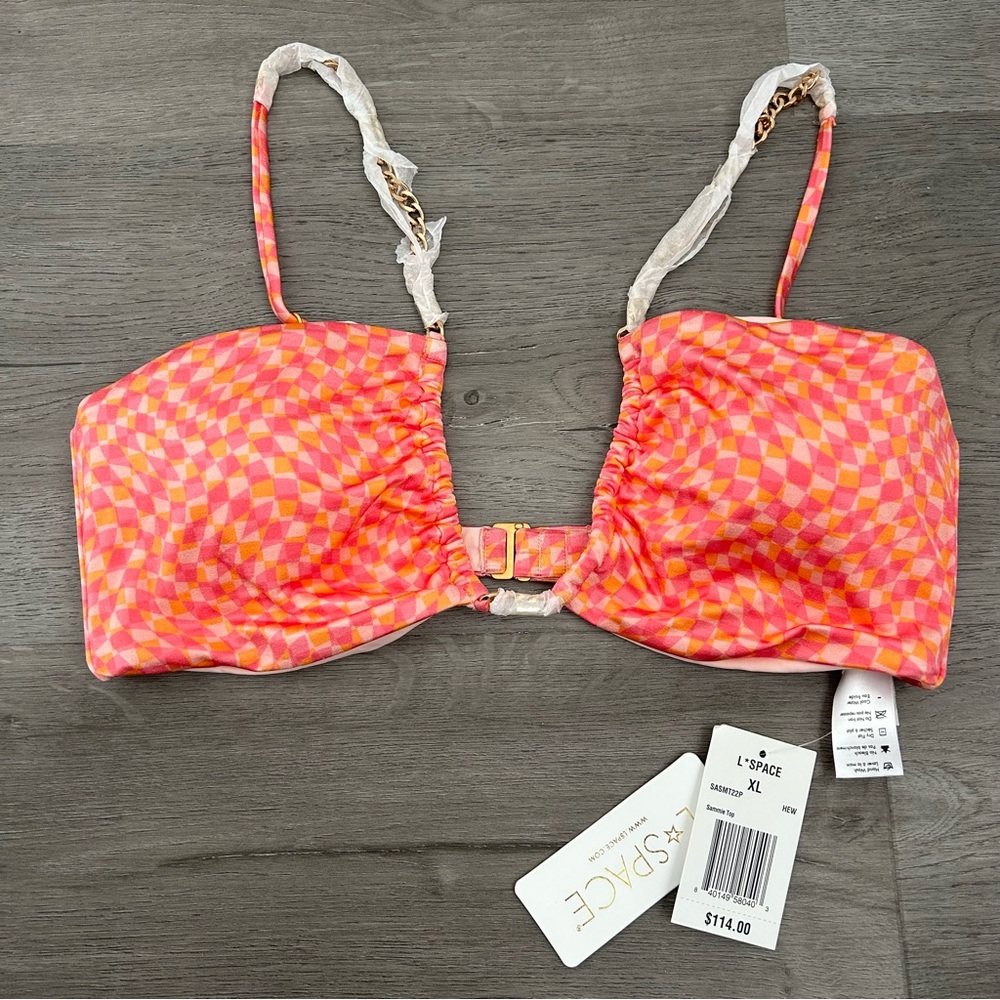 NWT L*space‎ Sammie Bikini Swim Top Pink Women’s Size Xl Chain